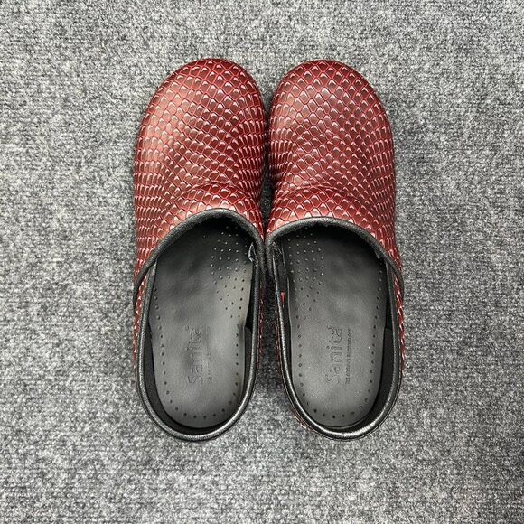 Sanita Clogs Women's SIze 9 Red Snakeskin Embossed Leather Slip On Shoe Loafers - Picture 8 of 12